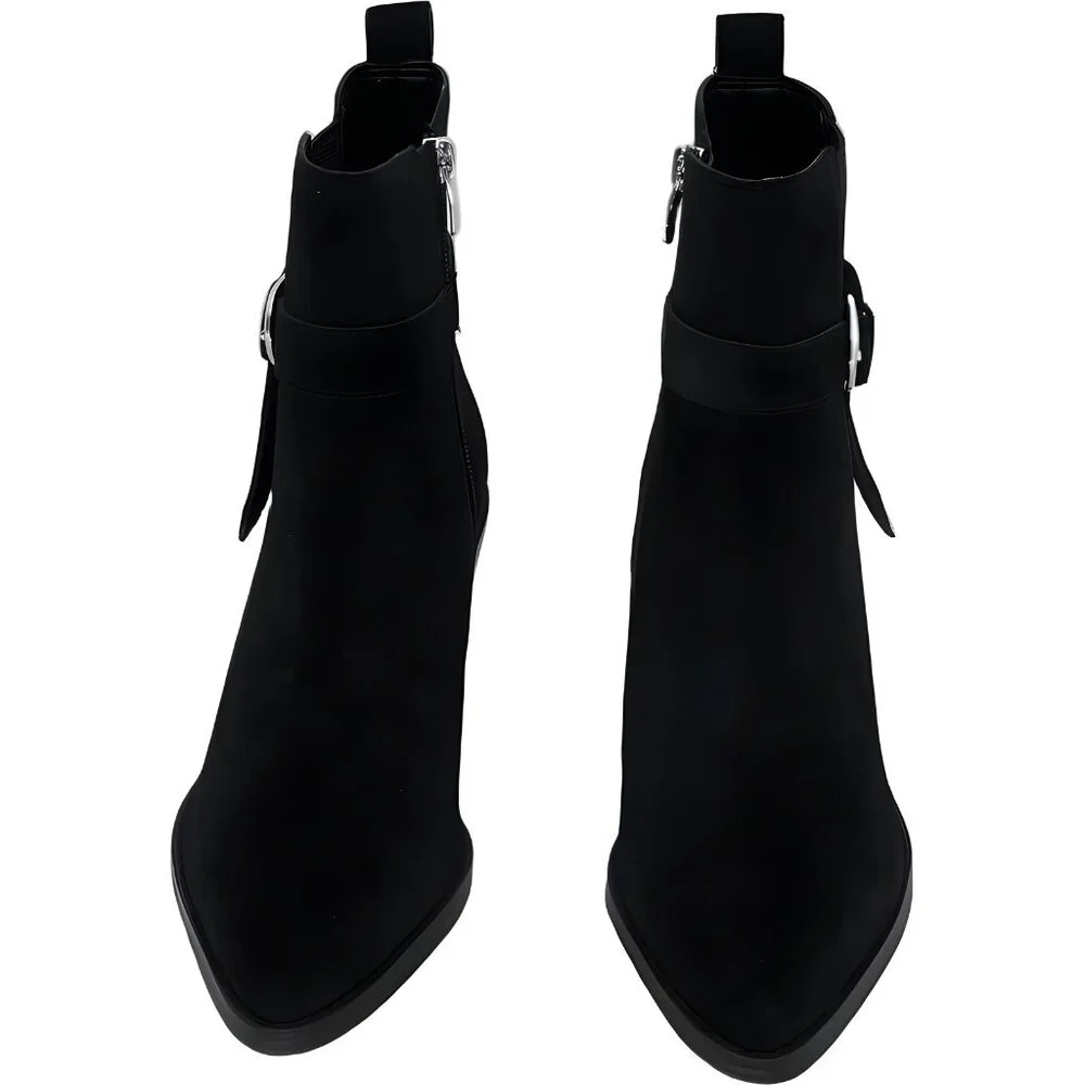 Nine West Lemone Black Suede Block Heel Ankle Booties Women's US 7M - Picture 5 of 6